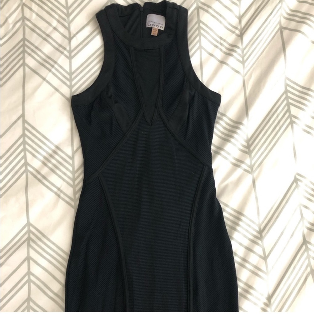 bebe kardashians Black Textured Dress with mesh keyhole